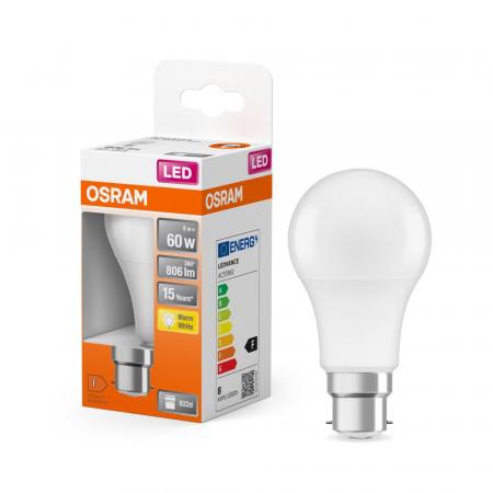 OSRAM B22d LED Lampe STAR weiß mattiert 8.5W wie 60W warmweißes Licht